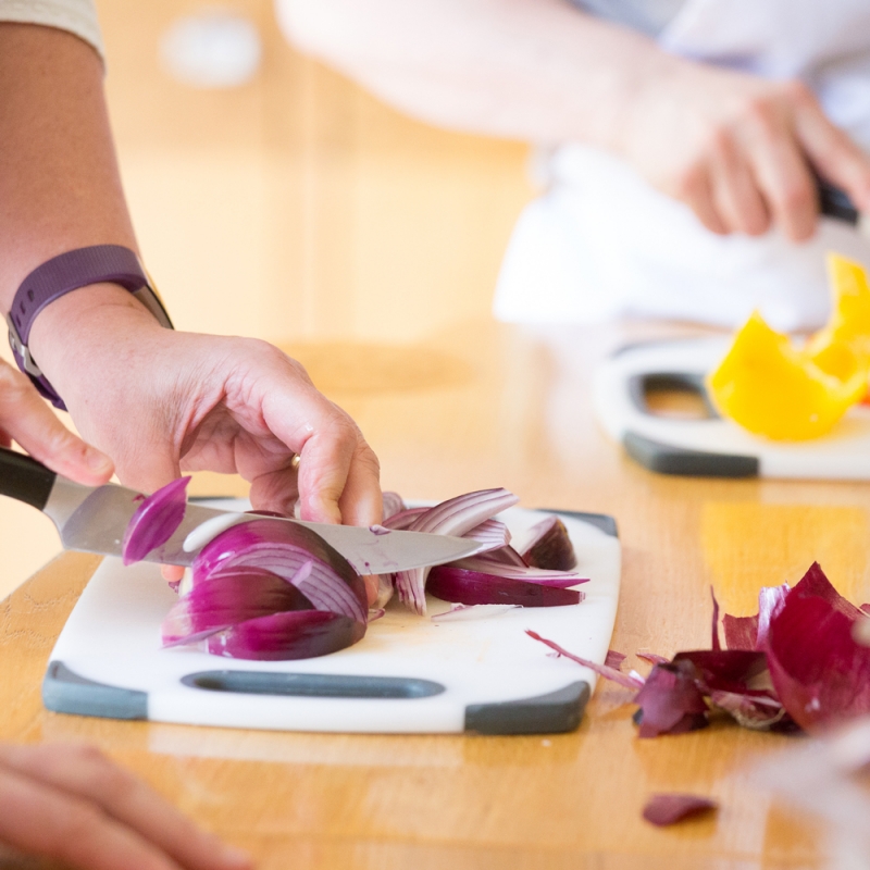 chopping red onion