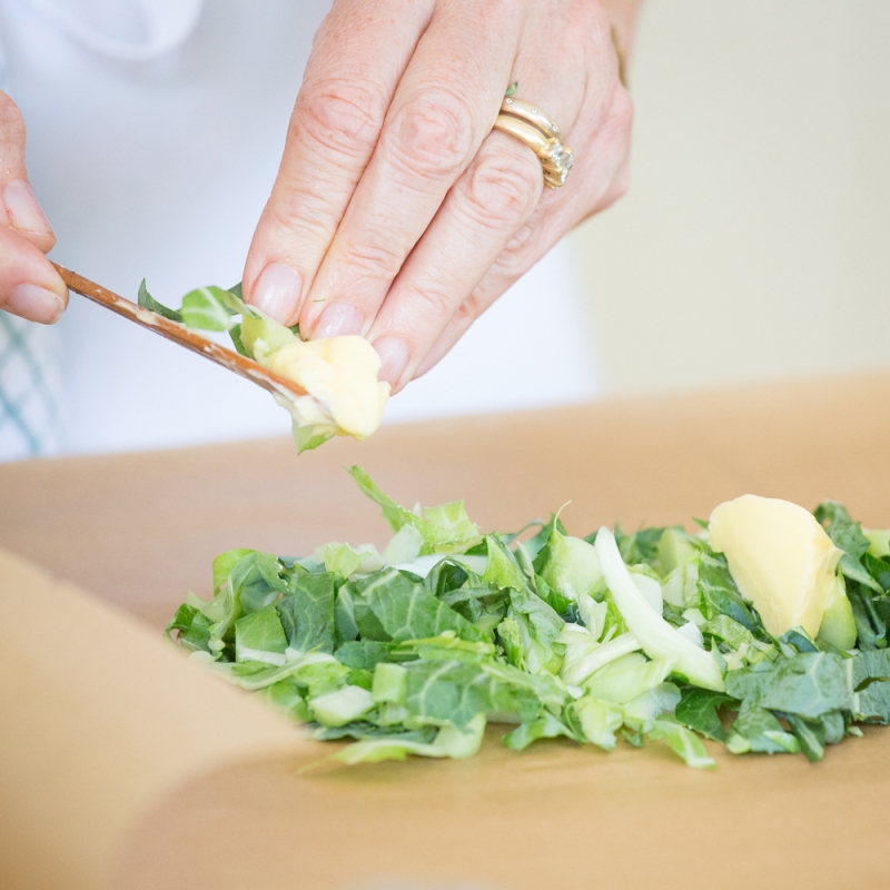 cutting cabbage