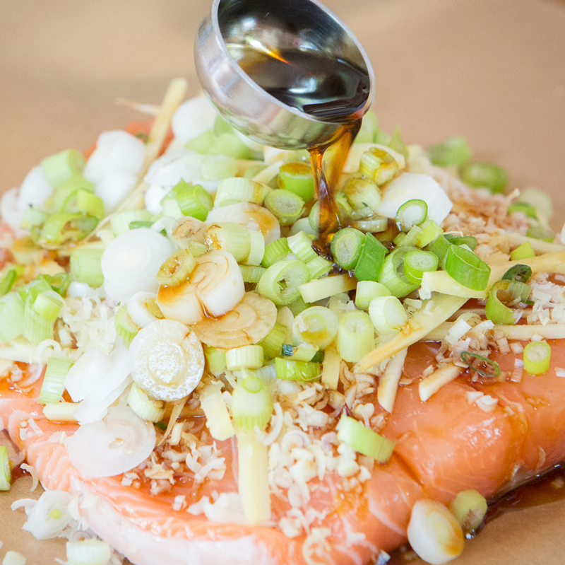 Preparing Asian salmon